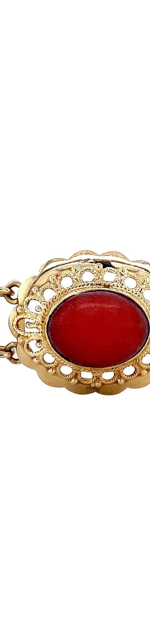 Vintage 14K Gold Boat Link Bracelet with Red Coral
